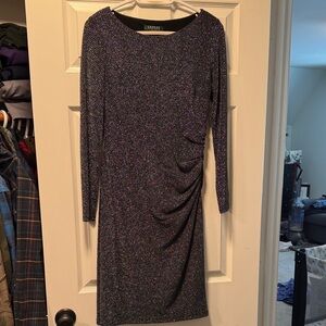 Ralph Lauren  Black with silver diamond pattern. Long Sleeve Dress with Shimmer